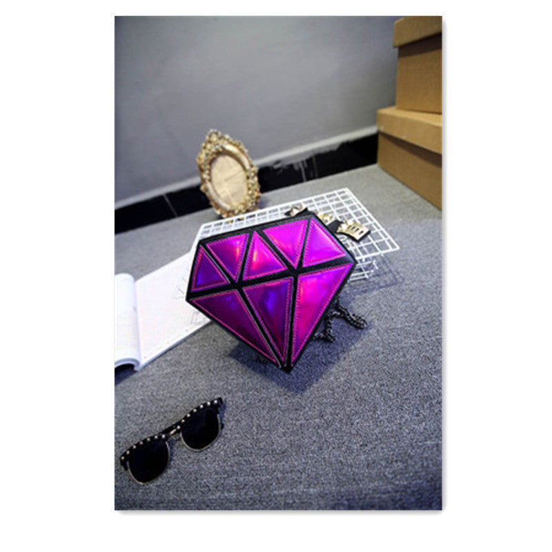 Shiny Laser Holographic Bright Color Diamond Shapes Shoulder Messenger Bag with Chain Strap