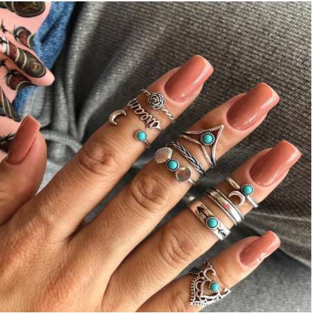 Boho Rhinestone Ring Set