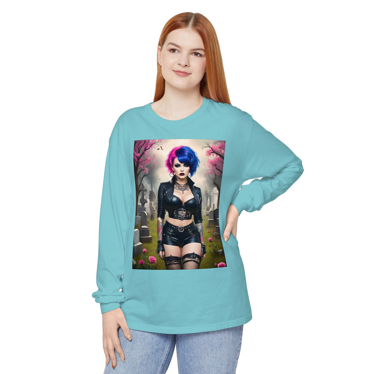 Goth Graveyard Girl Series - Design Thirteen - Unisex Garment-dyed Long Sleeve T-Shirt