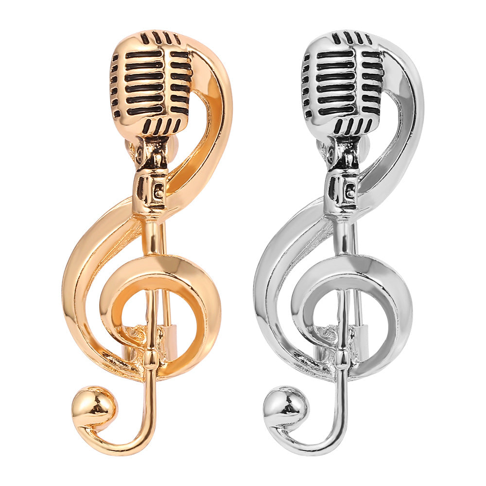 Retro Treble Cleft Microphone Metal Pin