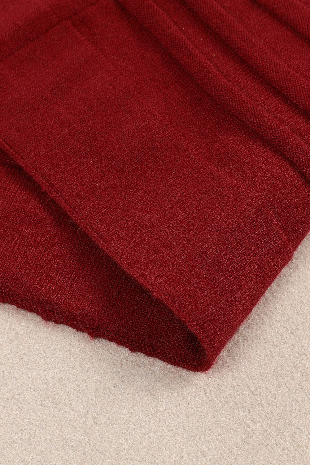 Red Ribbed Half Sleeve Open Front Knit Cardigans