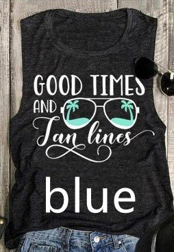 Good Times And Tan Lines Sleeveless Graphic Print Tank Top Tee Shirt