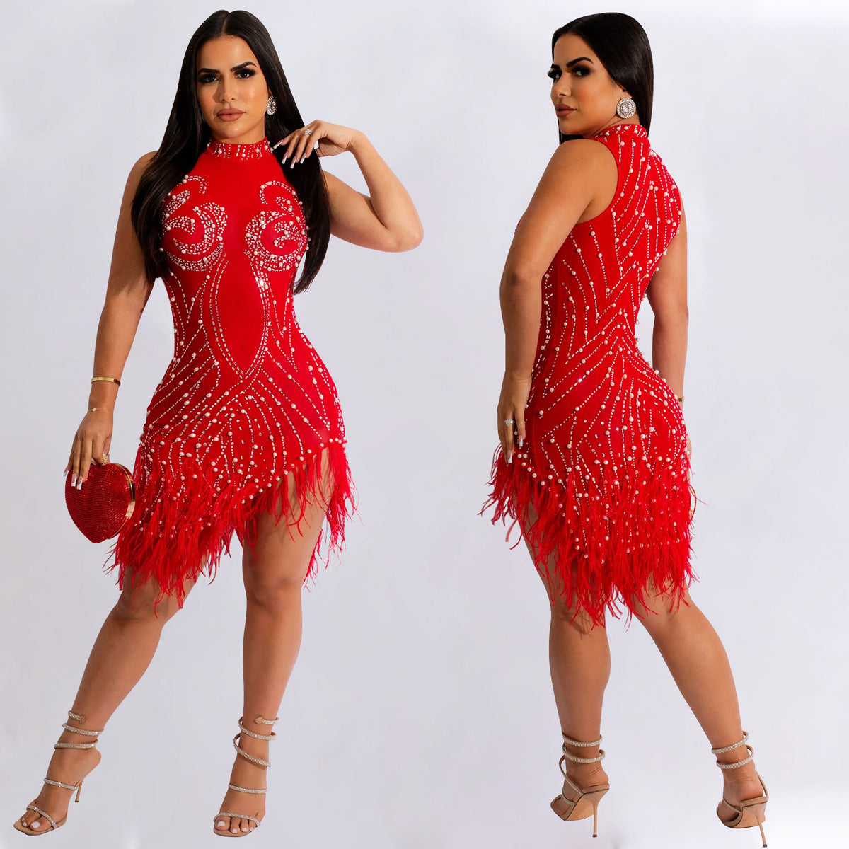 Women's Mesh Rhinestone Beaded Dress