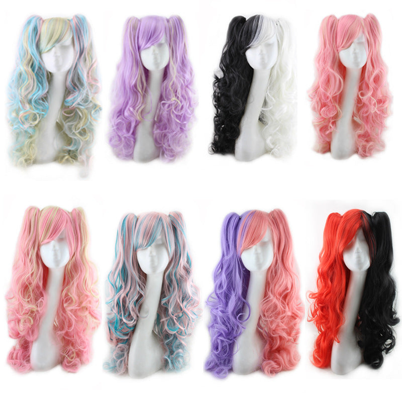 Colorful long curly split dye cosplay wigs