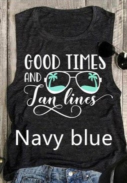 Good Times And Tan Lines Sleeveless Graphic Print Tank Top Tee Shirt