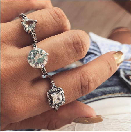 Boho Rhinestone Ring Set