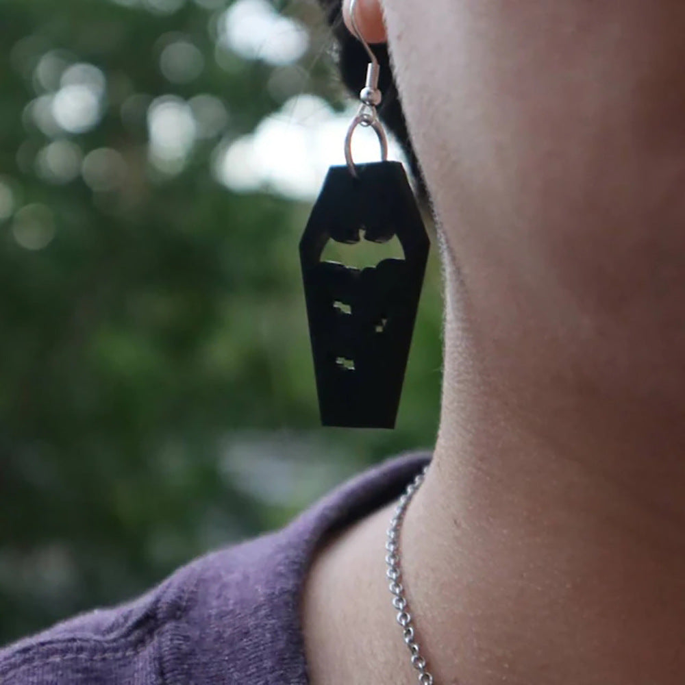 Bat Coffin Earrings Personality Plate Hollowed Out Bat Stud