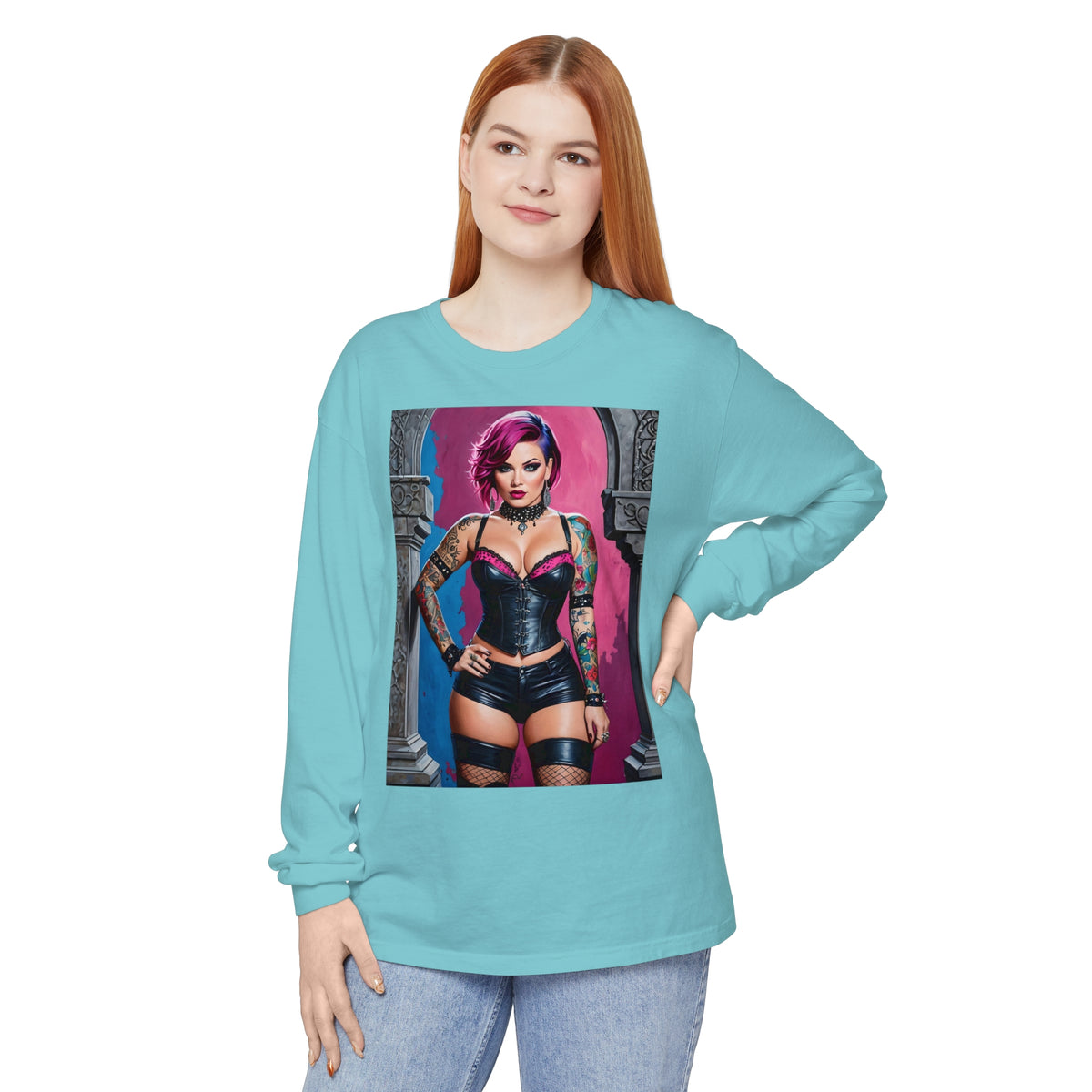 Goth Graveyard Girl Series - Design Five - Unisex Garment-dyed Long Sleeve T-Shirt