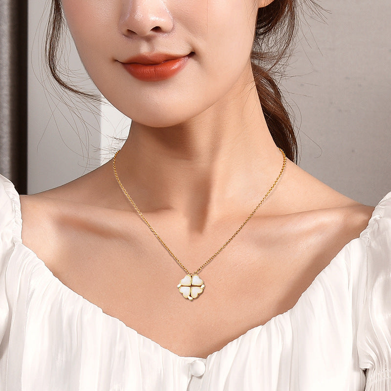 Noble and dazzling four-leaf clover and heart, a two-wear design and versatile necklace