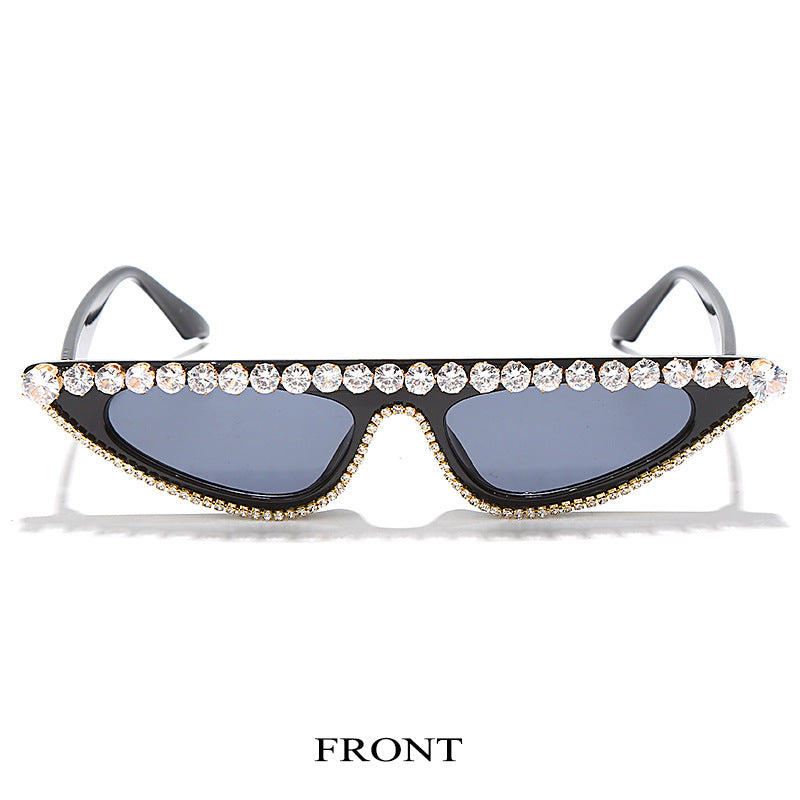 Library Lady Chic Retro Sunglasses With Pearl Accents and Chain