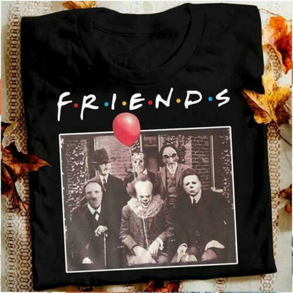 Horror Friends Red Balloon Casual Round Neck Short Sleeved Graphic Print Tee