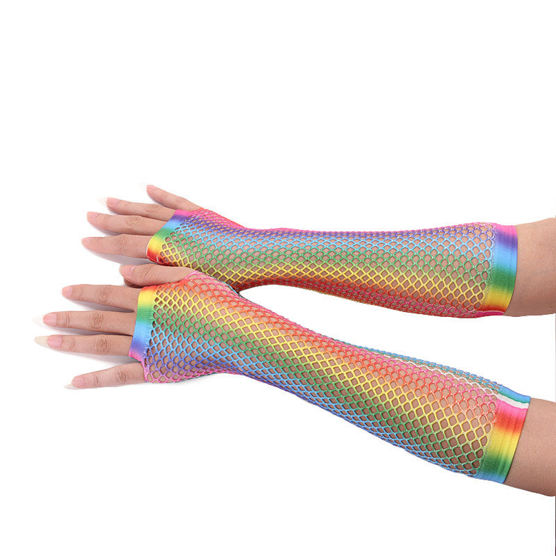 Rainbow Color Sexy Fishnet Half Sleeve Fingetless Net Gloves