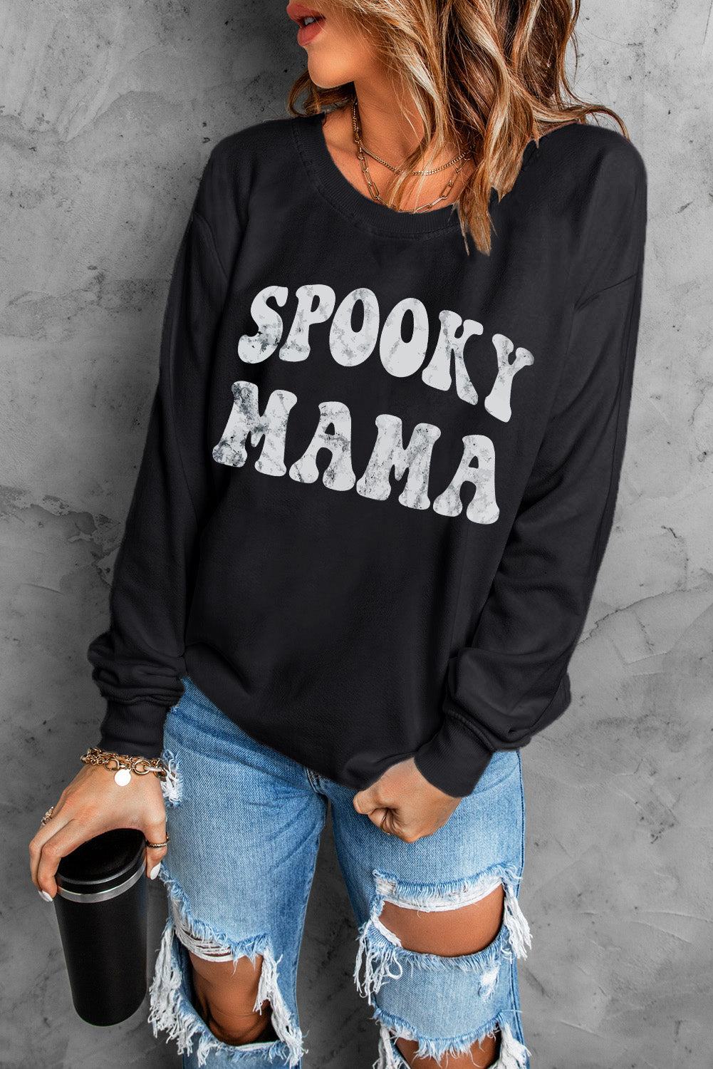 Black SPOOKY MAMA Letter Graphic Sweatshirt