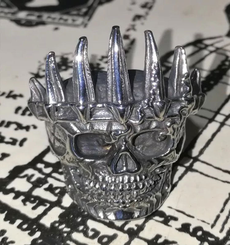 Exaggerated punk crown skull ring