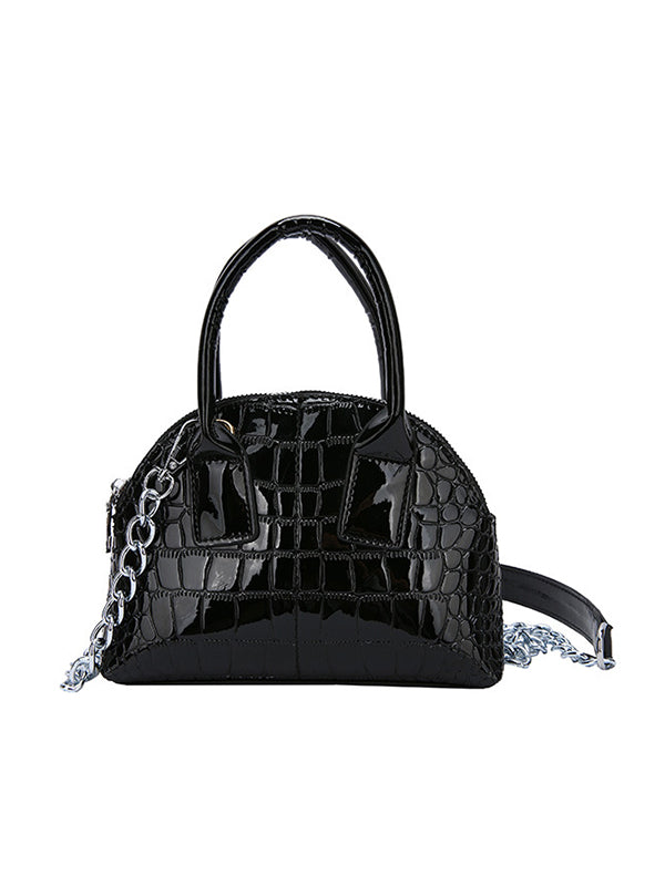 PU Chain Faux Croc Shoulder And Tote Handbag With Chain Strap