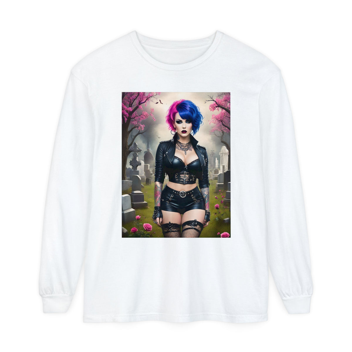 Goth Graveyard Girl Series - Design Thirteen - Unisex Garment-dyed Long Sleeve T-Shirt