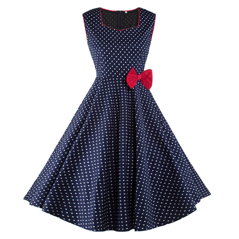 Polka Dot Side Bow Swing Dress