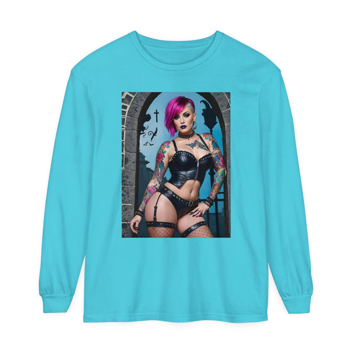 Goth Graveyard Girl Series - Design Six - Unisex Garment-dyed Long Sleeve T-Shirt