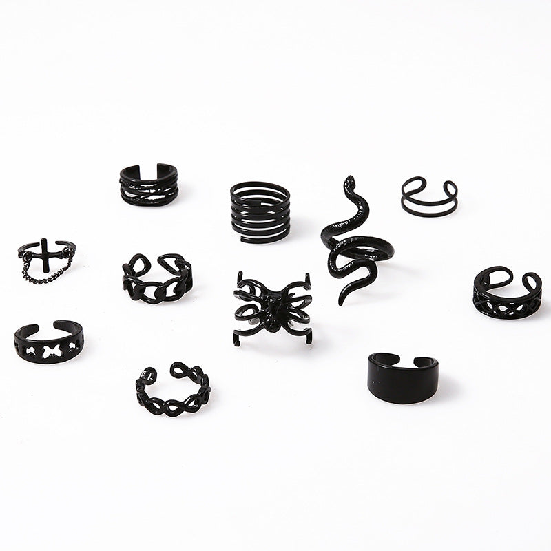 Punk Style Combination 11-piece Ring Set