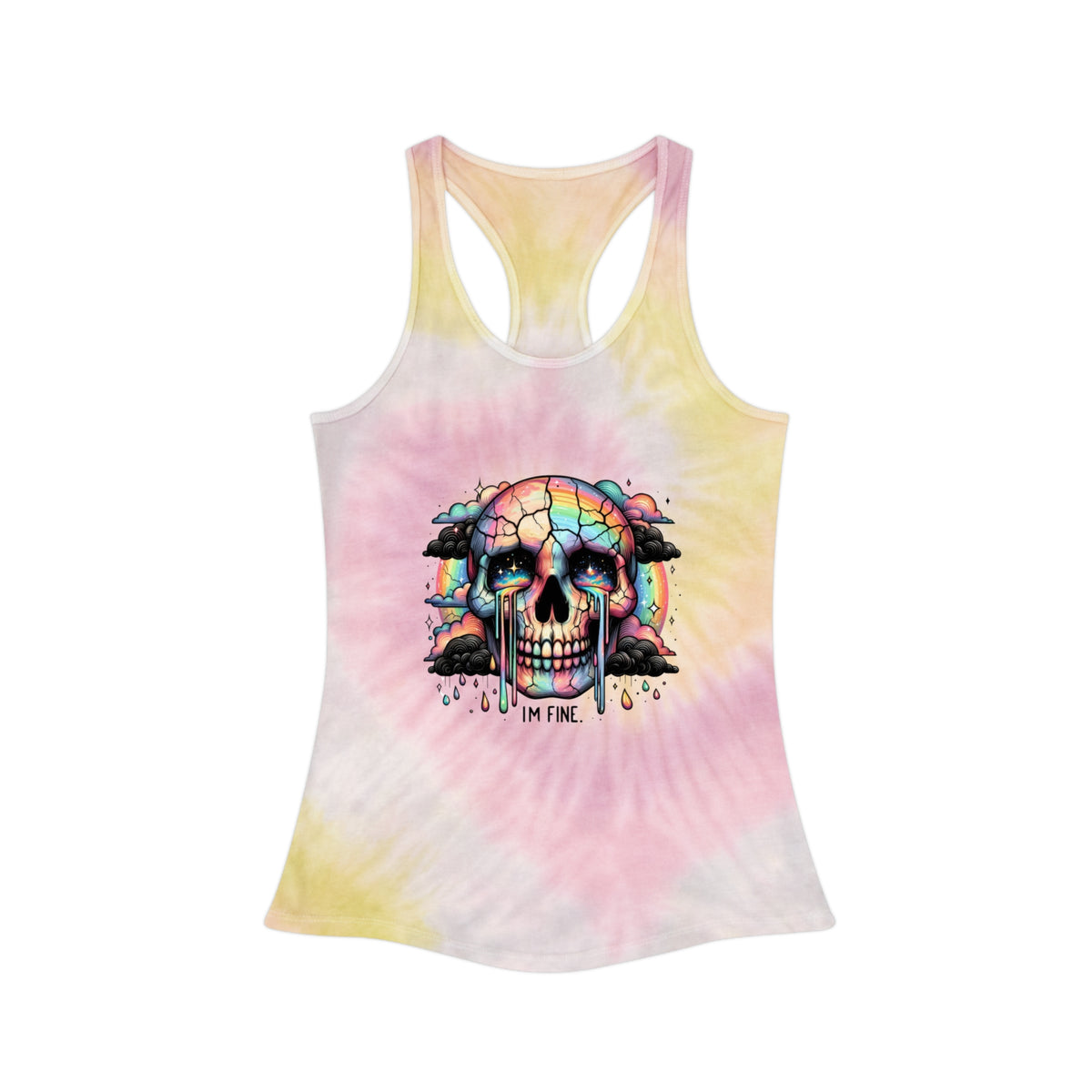 I'm Fine - Rainbow Skull Print - Tie Dye Racerback Tank Top