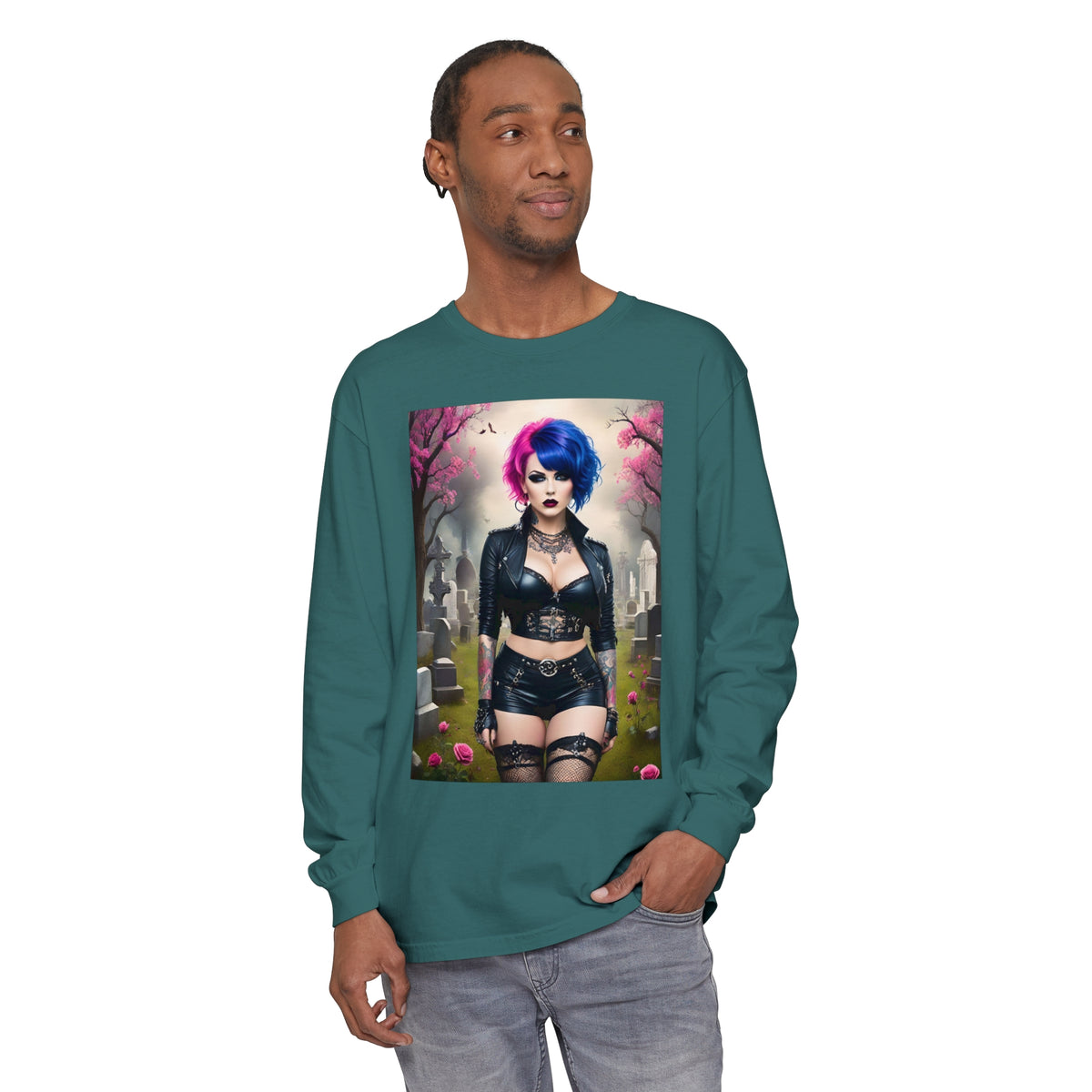 Goth Graveyard Girl Series - Design Thirteen - Unisex Garment-dyed Long Sleeve T-Shirt