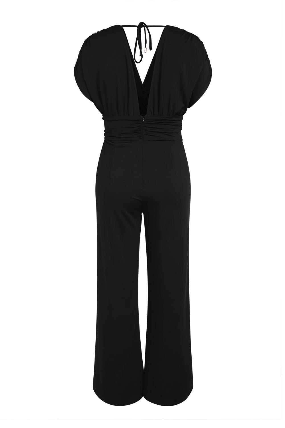 Black V-Neck Dolman Sleeves Wide Leg Jumpsuit