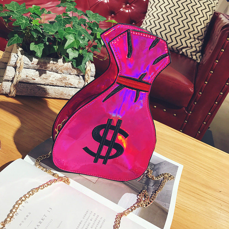 Laser Holographic Money Bags Embroidered Small Purse With Chain Shoulder Strap