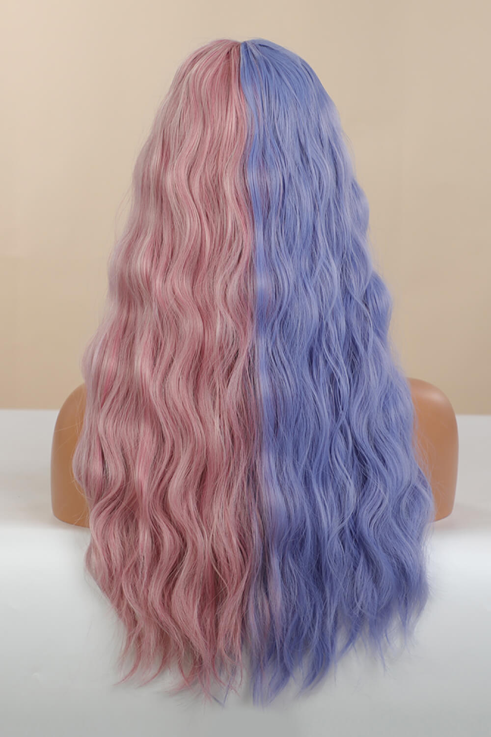 13x1 Full-Machine Synthetic Wig – Long Wavy 26-Inch with Blue/Pink Split Dye