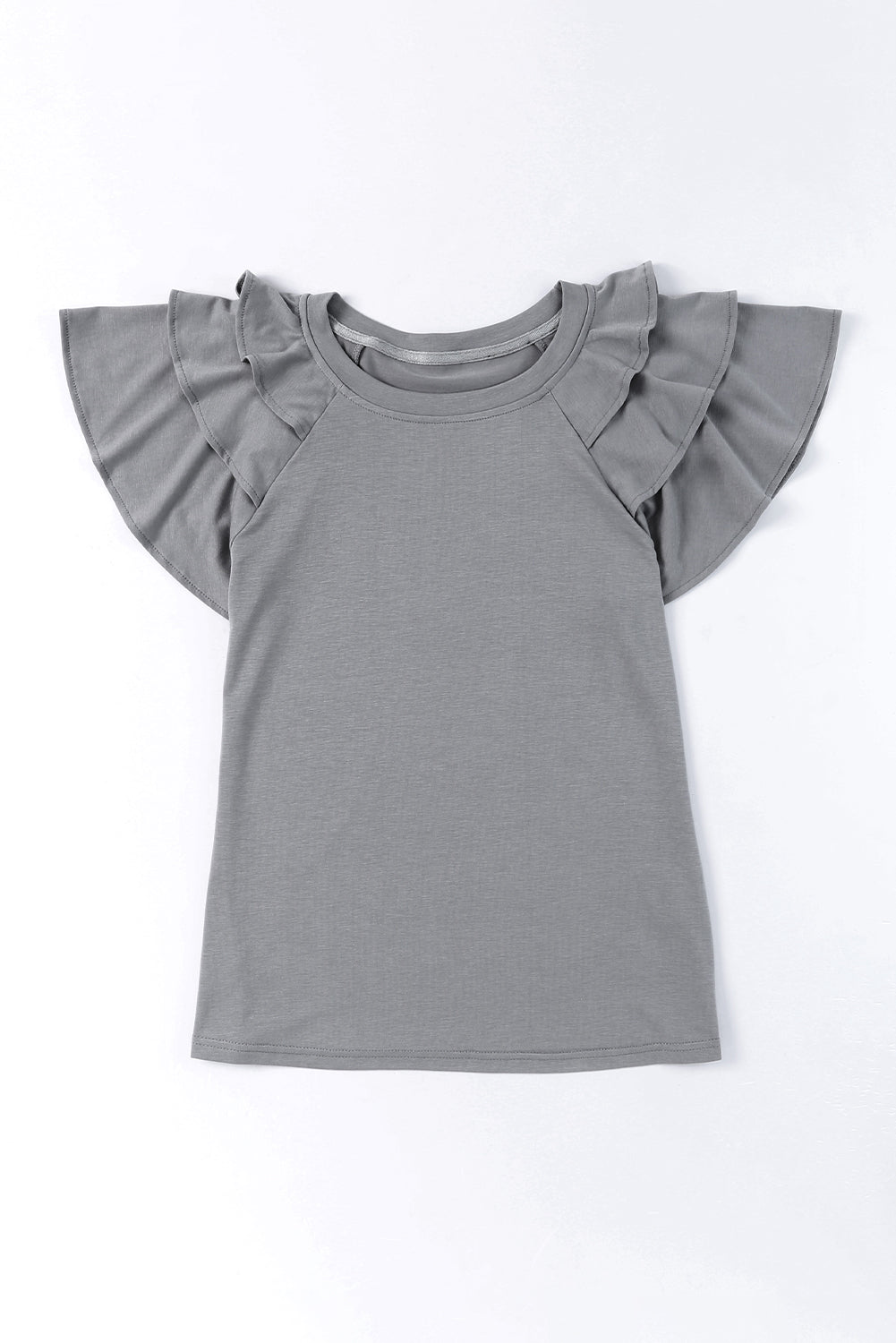 Black Basic Tiered Ruffle Casual Round Neck T Shirt