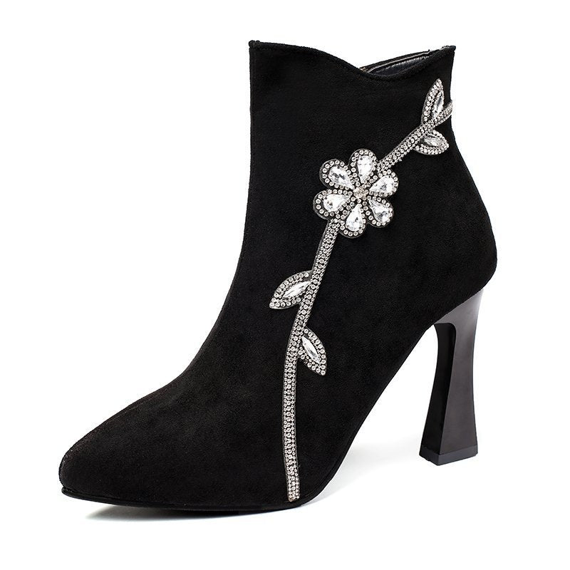 New Rhinestone Fashion Chunky Heel Martin Boots