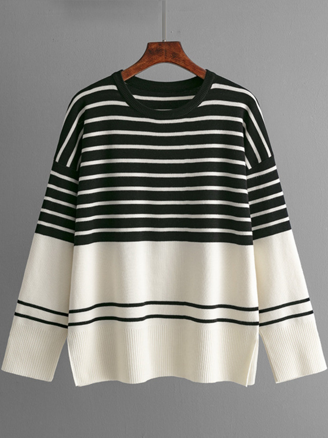 Basic Bae Striped Round Neck Long Sleeve Top and Pants Sweater Set