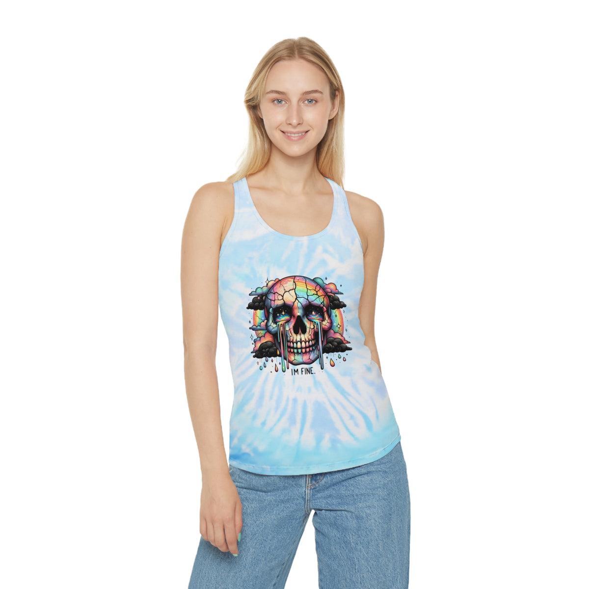 I'm Fine - Rainbow Skull Print - Tie Dye Racerback Tank Top