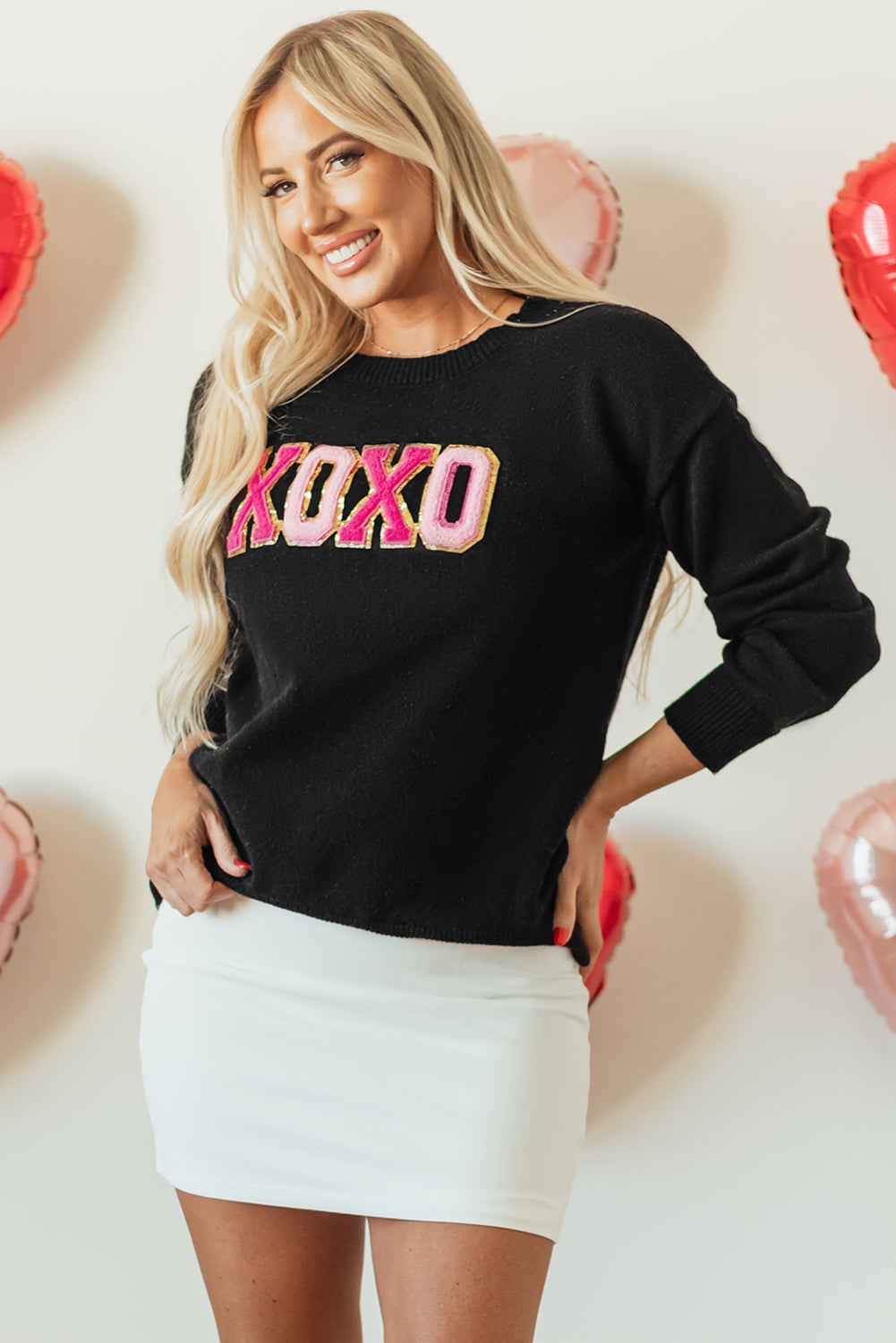 Black Howdy Heart Graphic Round Neck Casual Sweater