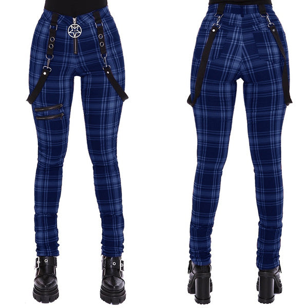 Plaid Pants High Waist Gothic Punk Pants Color Blocked Leggings