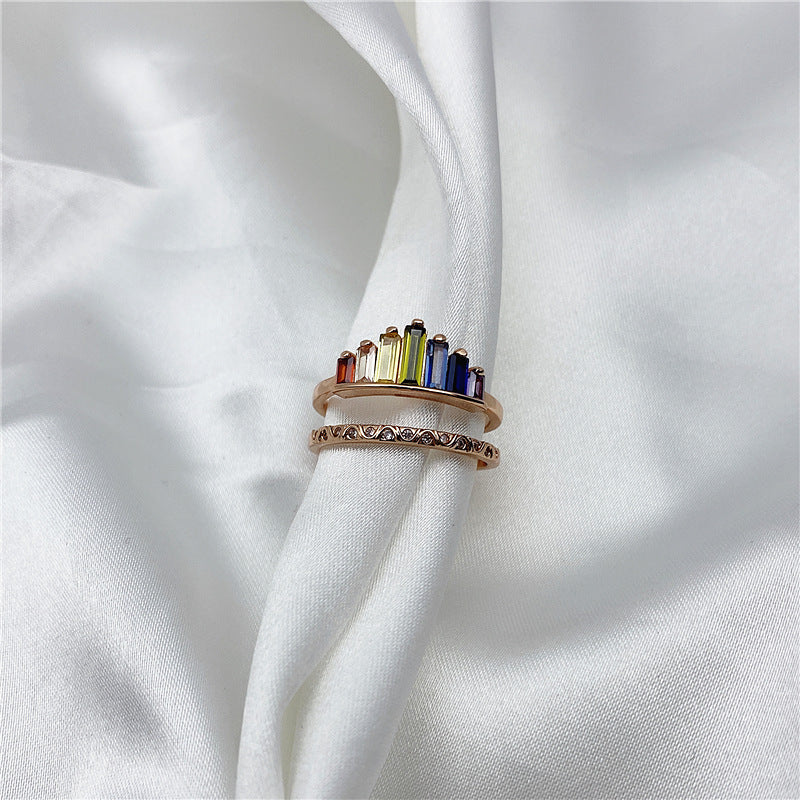 Fashion Rainbow Micro Adjustable Rhinestone and Imitation Gem Ring