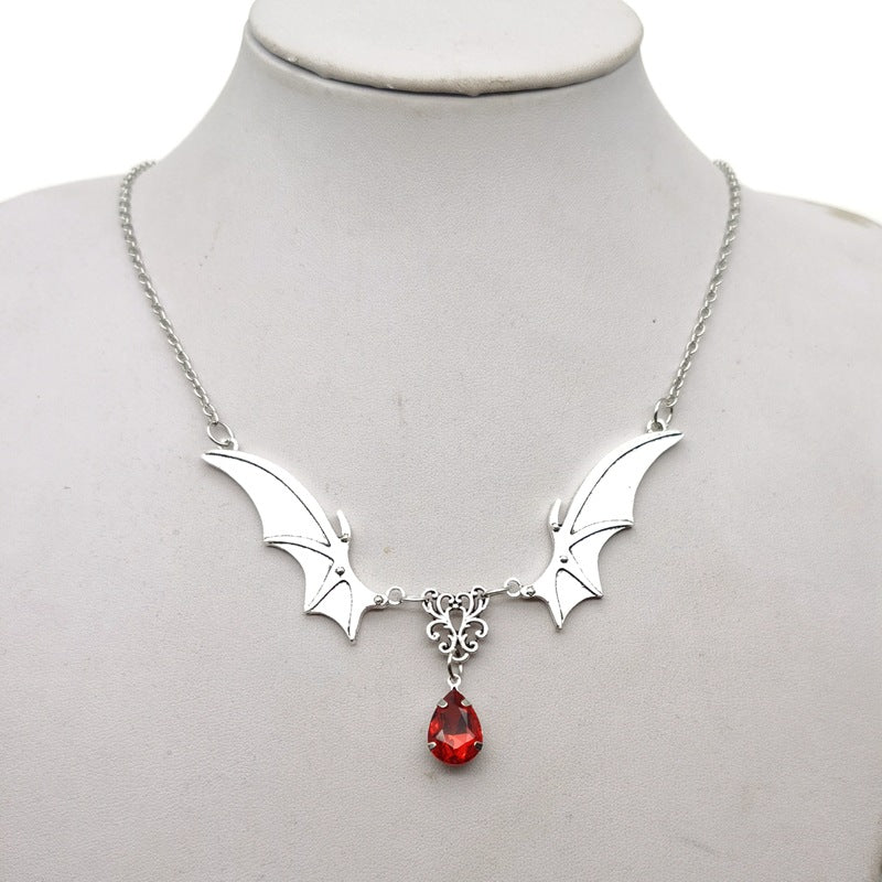 Vampire Bat Wings Goth Clavicle Drop Stone Necklace