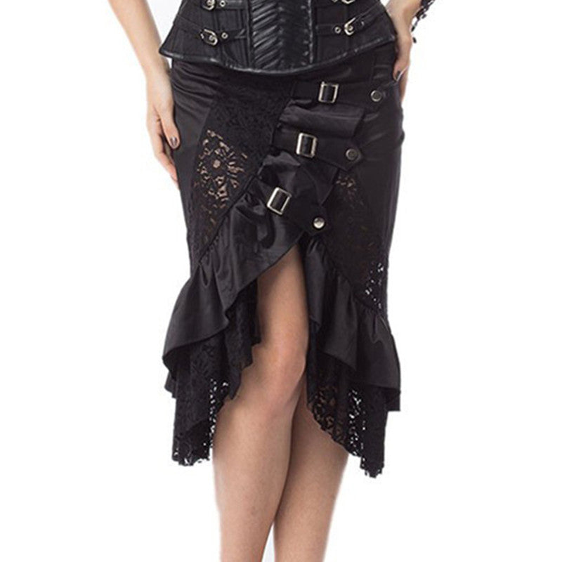 Fashion Lace Punk Rock Gothic Steampunk Style High Low Skirt