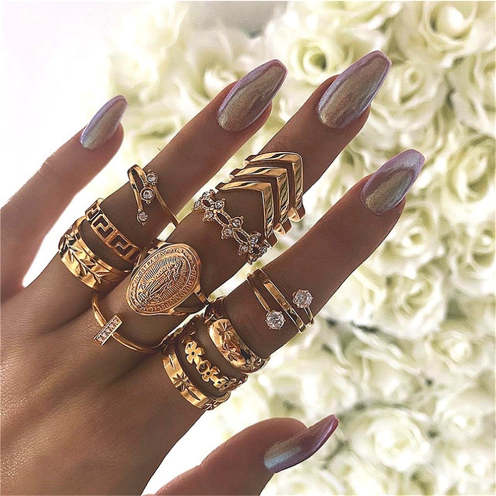 Boho Rhinestone Ring Set