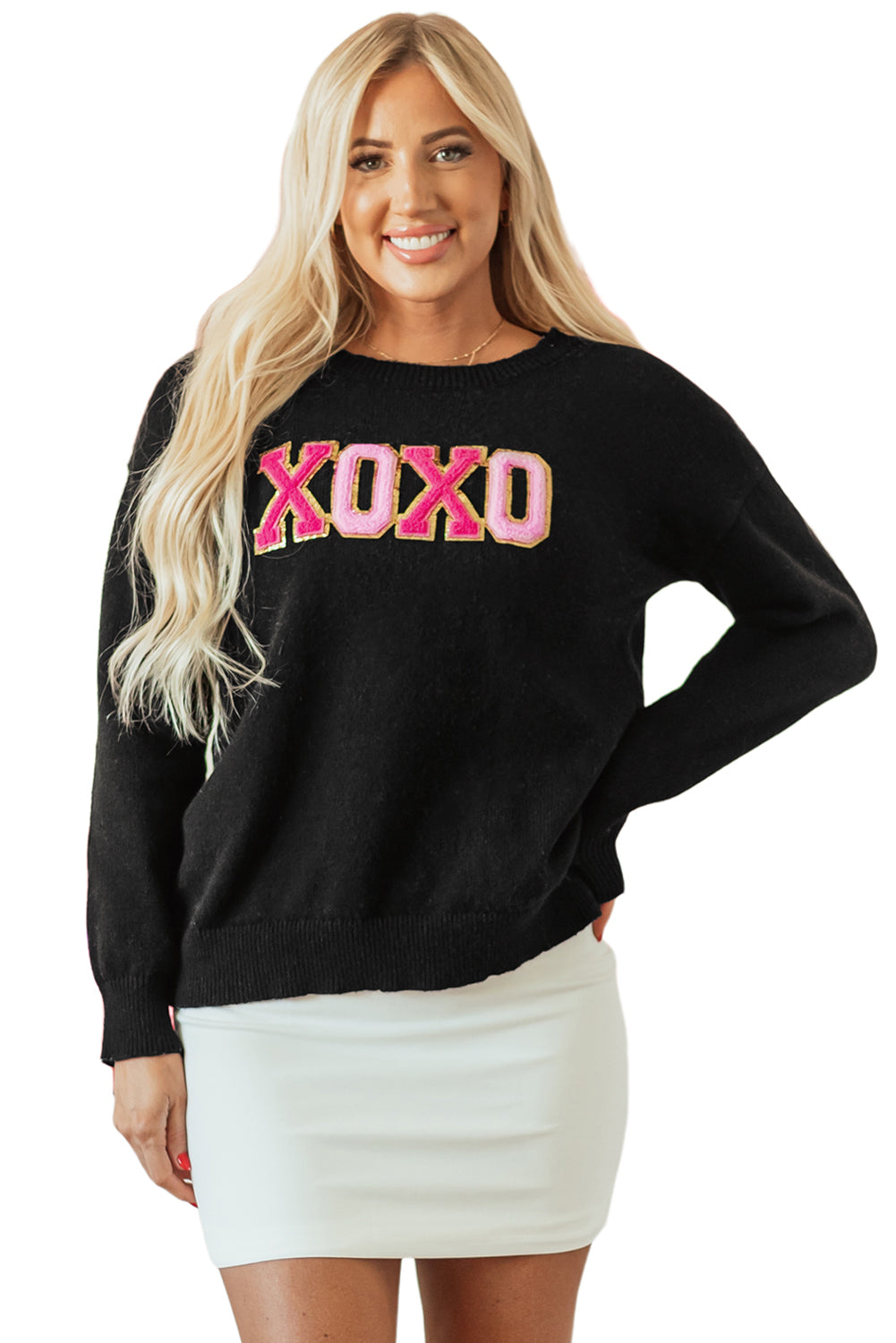 Black Howdy Heart Graphic Round Neck Casual Sweater