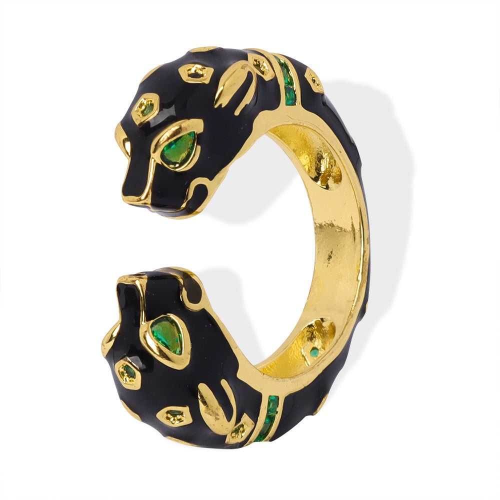 18K gold trendy and fashionable cheetah inlaid gem opening design light luxury style ring