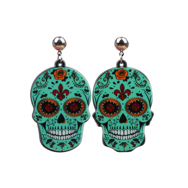 Acrylic Sugar Skull Earrings Various Styles Available Halloween Accessories