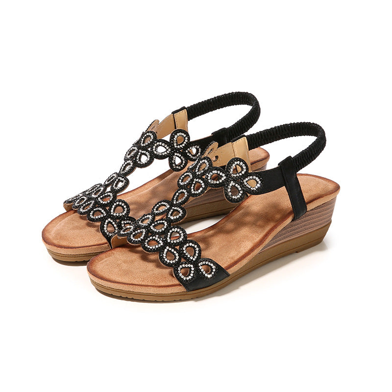 Rhinestone Bohemian Wedge Sandals