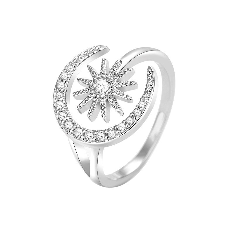 Sun Moon Ring Adjustable Ring With Micro-set Zircon Opening