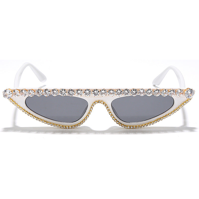 Library Lady Chic Retro Sunglasses With Pearl Accents and Chain