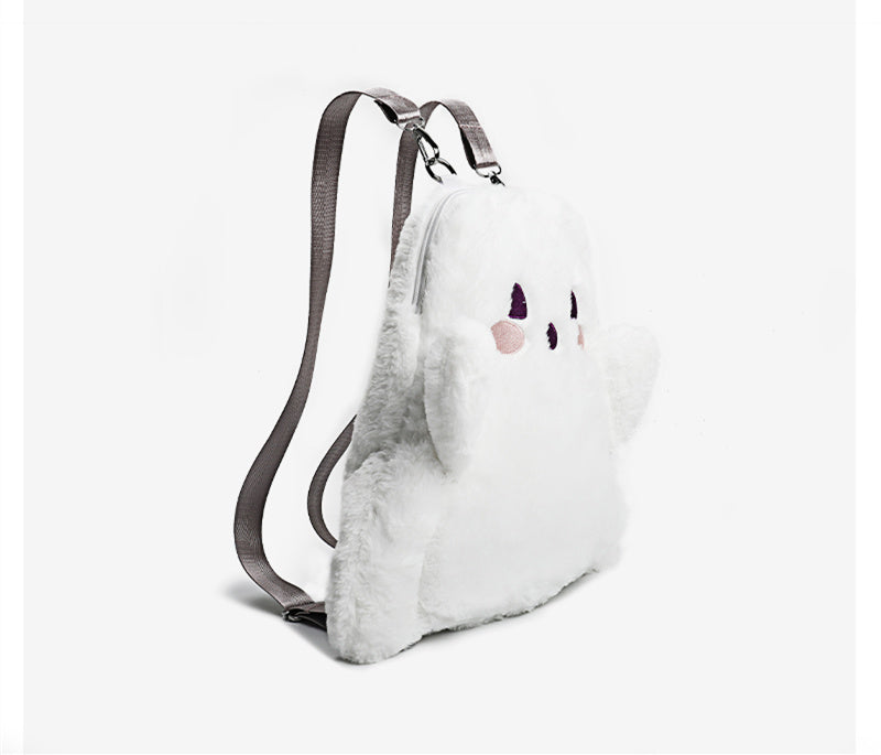 Cartoon Cute White Ghost Face Doll Plush Backpack