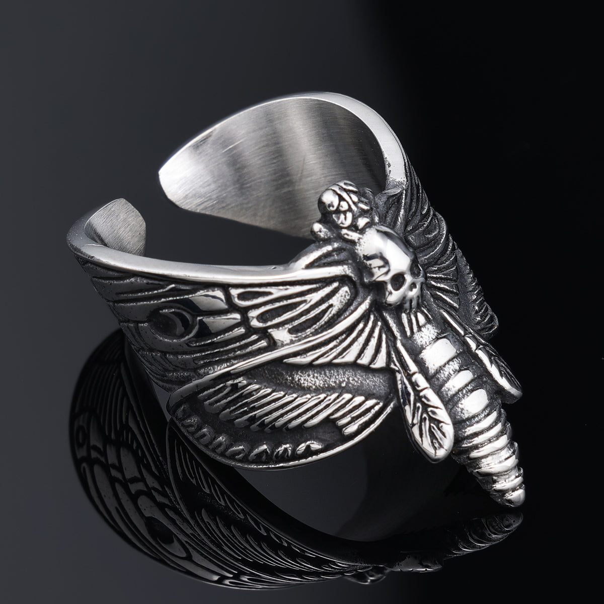 Classic Gothic Death Moth Stainless Steel Trendy Unisex Ring