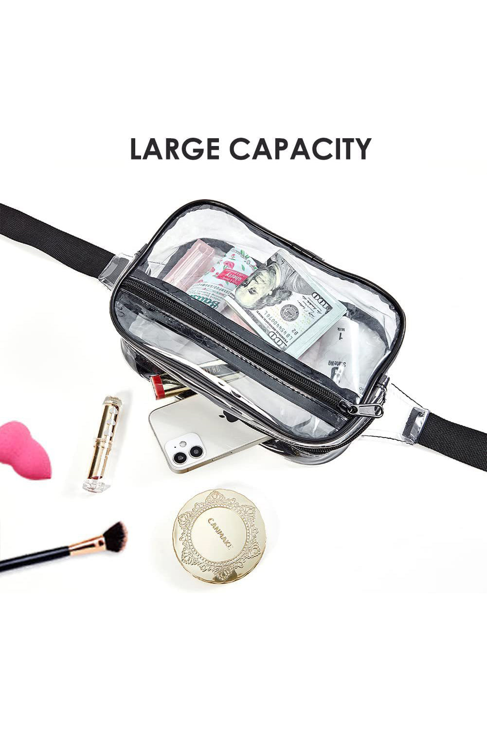 Black Clear PVC Adjustable Strap Crossbody Bag