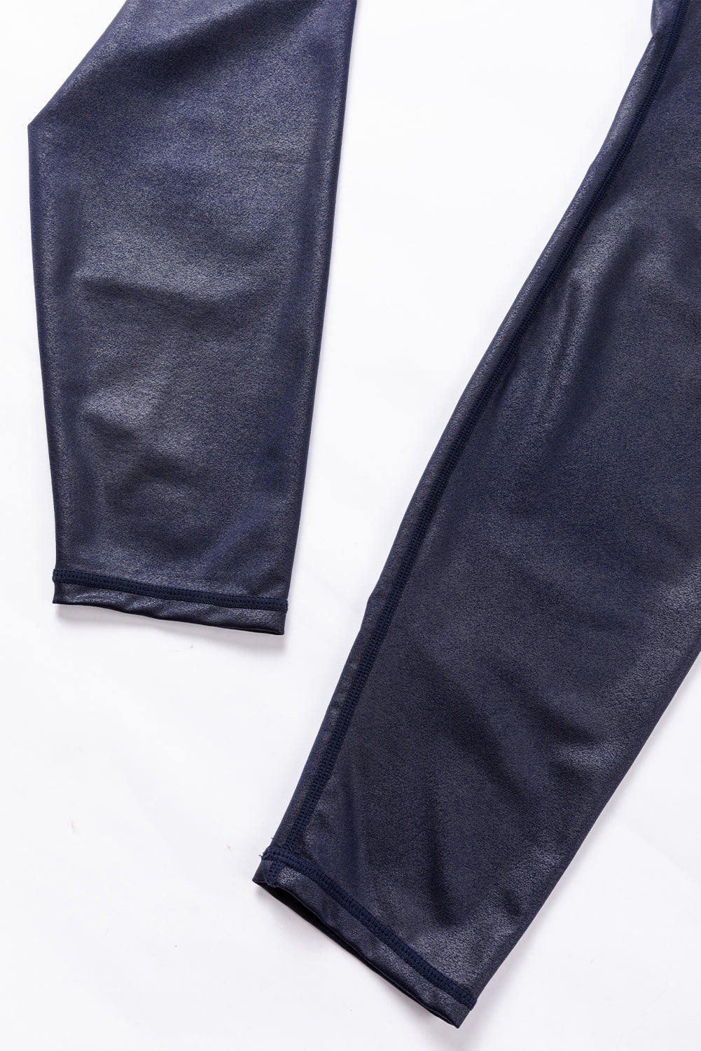 Navy Blue Crossed Dip Waist Sleek Leather Shiny Wet Look Leggings