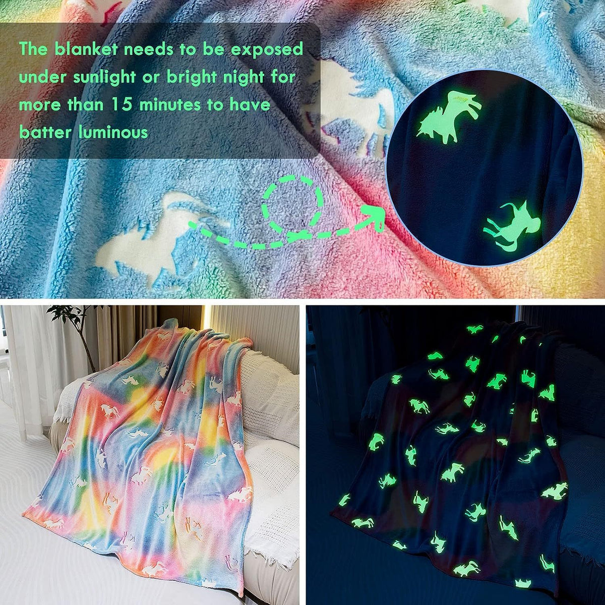 Glow In The Dark Unicorn Ultra Plush Large Soft Throw Blanket