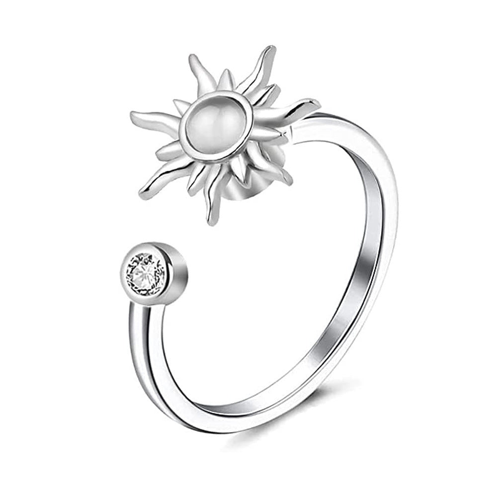 Sterling Moon Phases Rotating Ring Adjustable